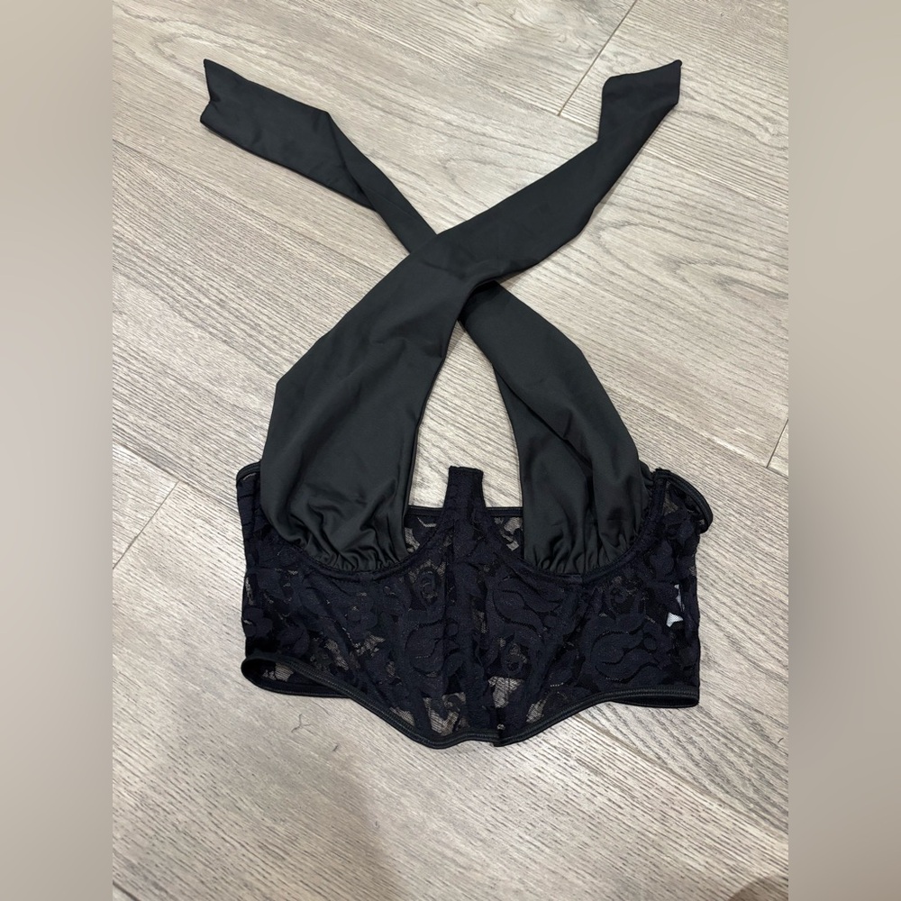 SHEIN Black Lace Halter Top